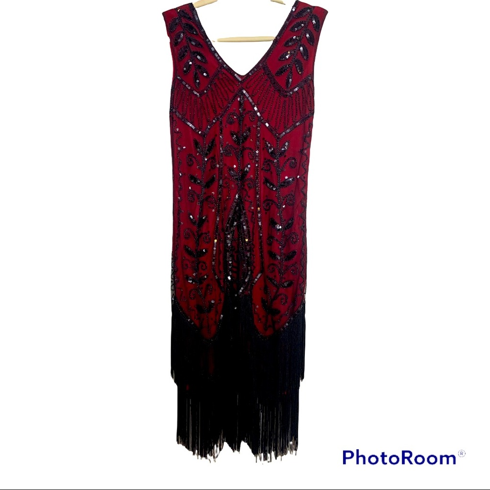 BURGUNDY AND BLACK SEQUIN DRESS